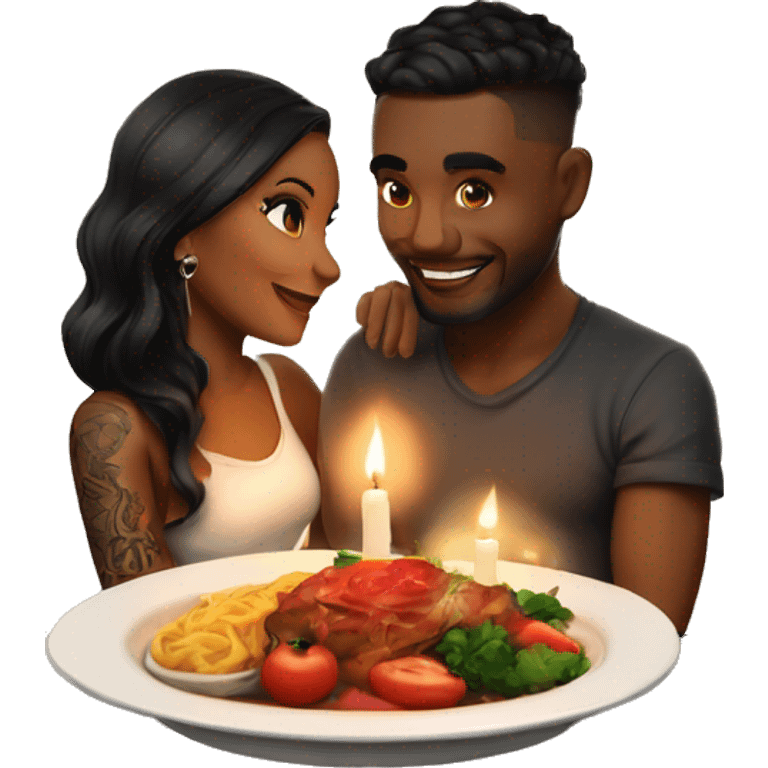 romantic candle light dinner for beautiful tattooed couple emoji