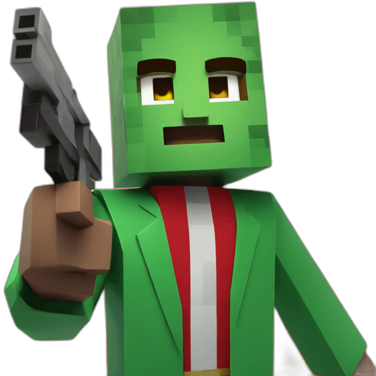 Man minecraft Green suit with gun, background red emoji