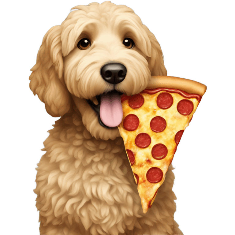 Golden doodle eating pizza  emoji