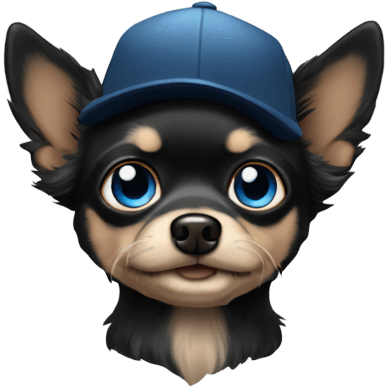 Old man with blue eyes goatee beard ball cap and cute black long fur Chihuahua emoji