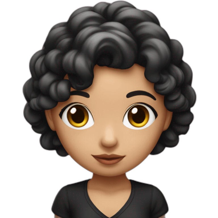 Niña con cabello rizado negro de piel blanca con lazo rosa coquett en su cabello  emoji