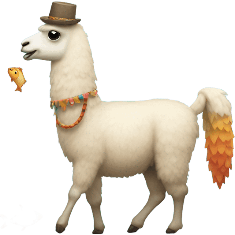 Llama walking a fish emoji