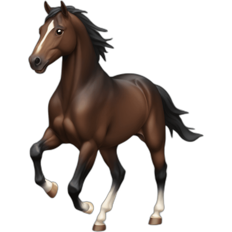 galloping dark bay horse with headmark emoji