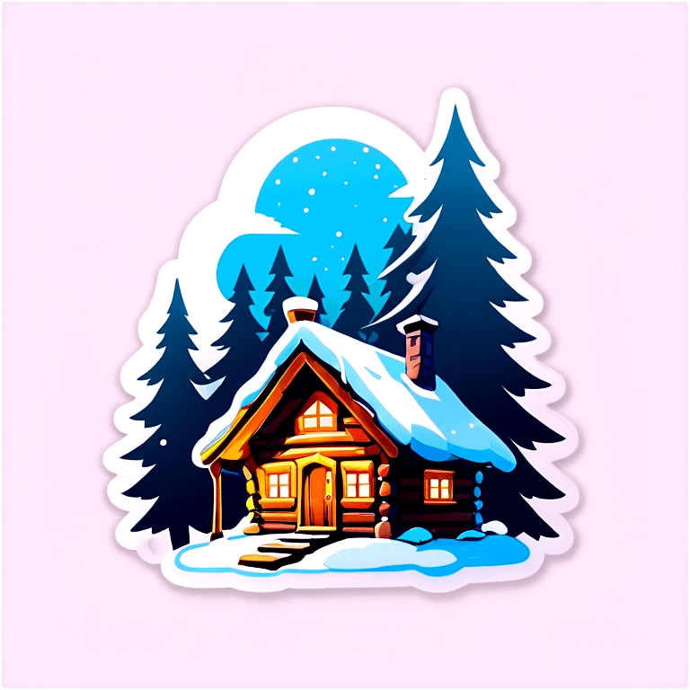 Eine Hütte im Wald mit Glasdach , Winterlandschaft, Schnee und Nordlichter am Himmel emoji