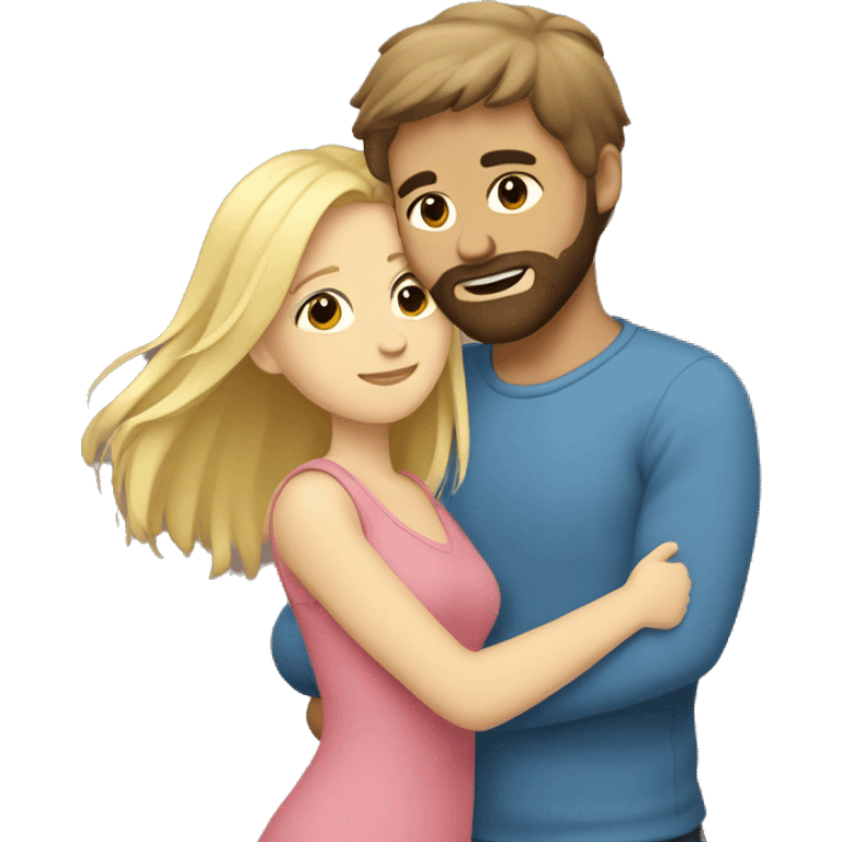 blonde girl and brown-haired, bearded boy cuddling  emoji