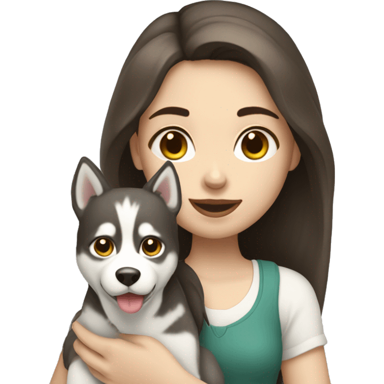 Pale brunette girl holding a husky emoji