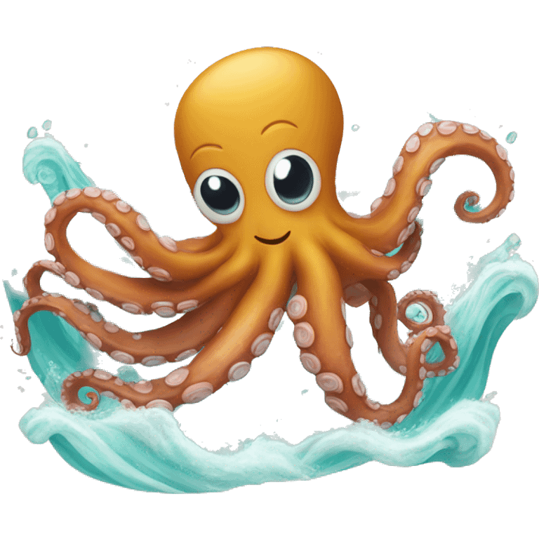 Octopus enjoying in the waves emoji