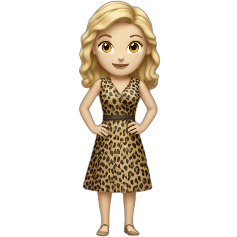 white woman dressed in leopard emoji