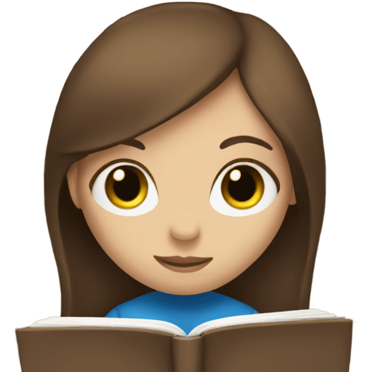 A girl with brown hair and blue eyes is reading a book emoji