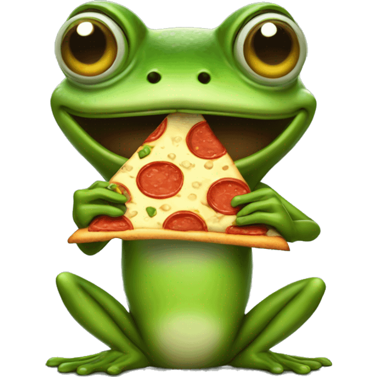 Frog with small glasses eating a pizza emoji