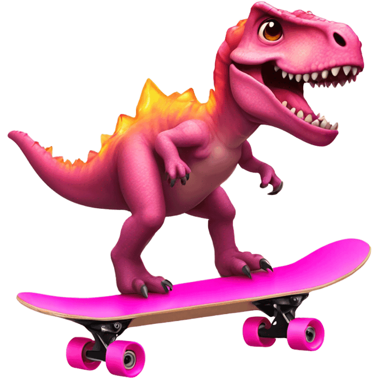 Dinosaur riding a pink skateboard on fire  emoji