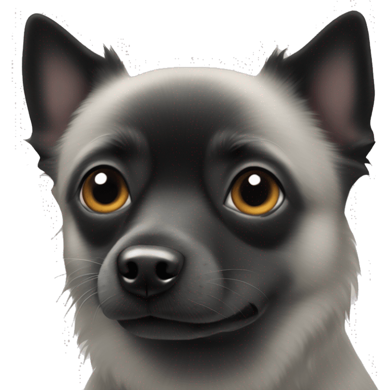 Black half schipperke half chihuahua with black eyes emoji