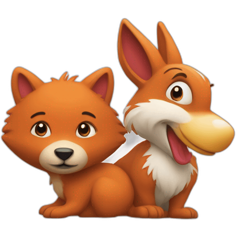 Ours avec un lapin avec un coq avec un renard emoji