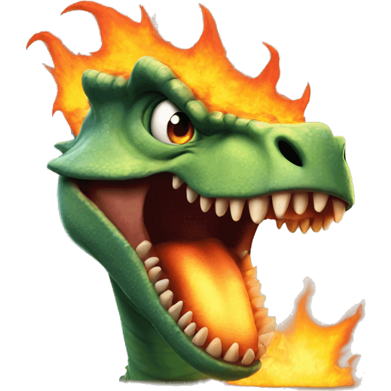 dinosaur is angry in the eyes of fire emoji