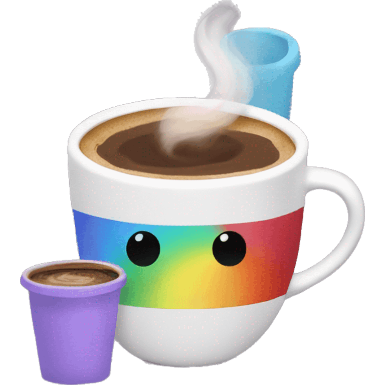 Rainbow coffee cup with hot coco and no face emoji