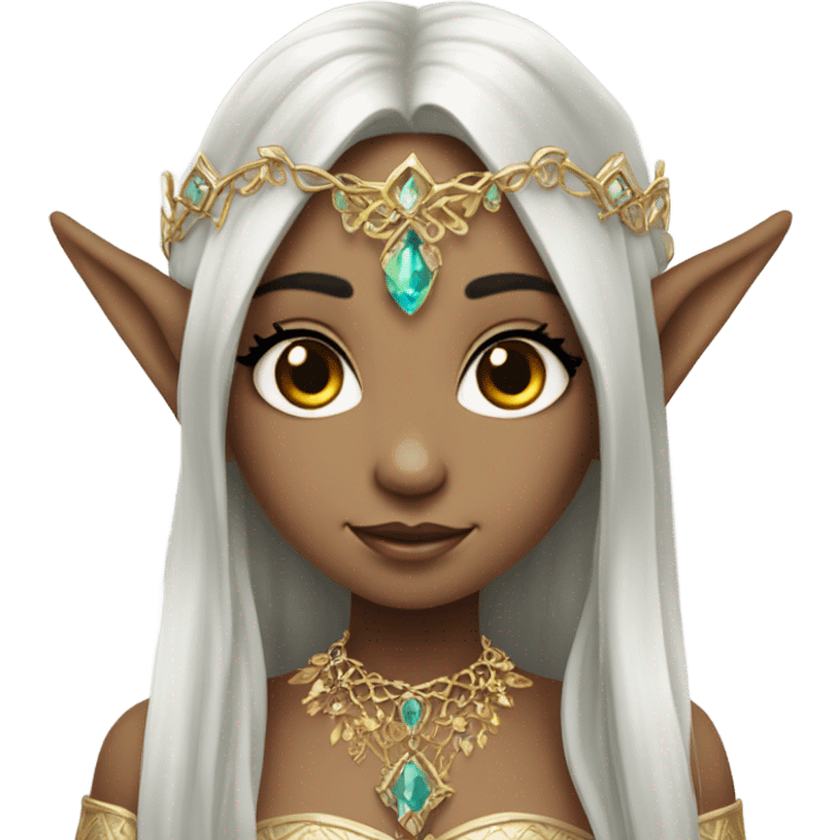 elf princess with pointy ears, white skin, black hair with jewellery,  emoji