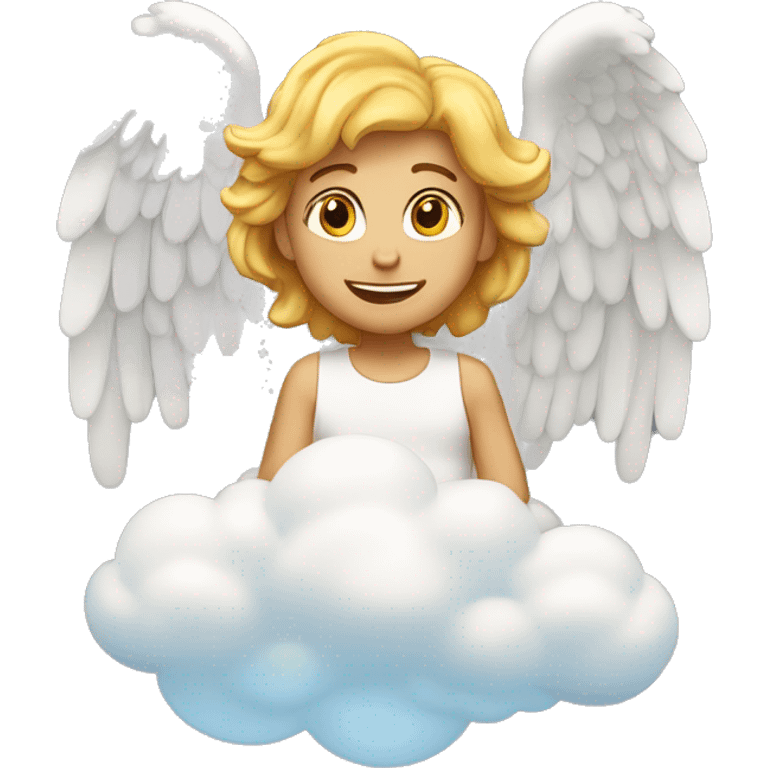 Un ángel sentado en una nube feliz moviéndose  emoji