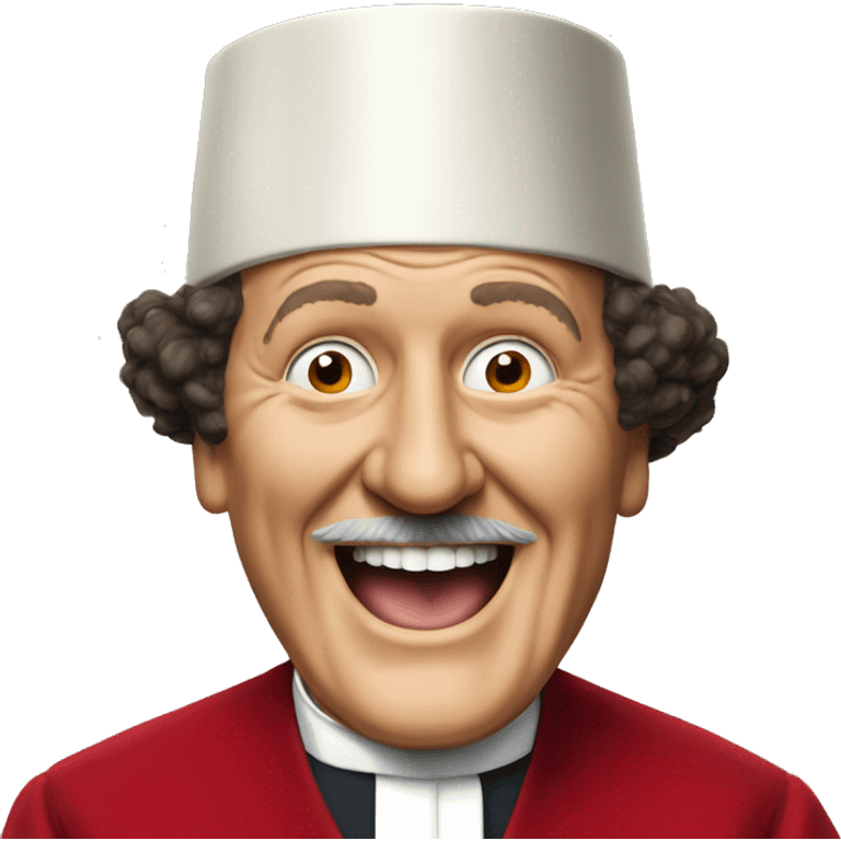 Laughing Tommy cooper with a red fez  emoji