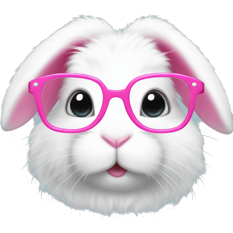 cute super fluffy white bunny with pink glasses emoji