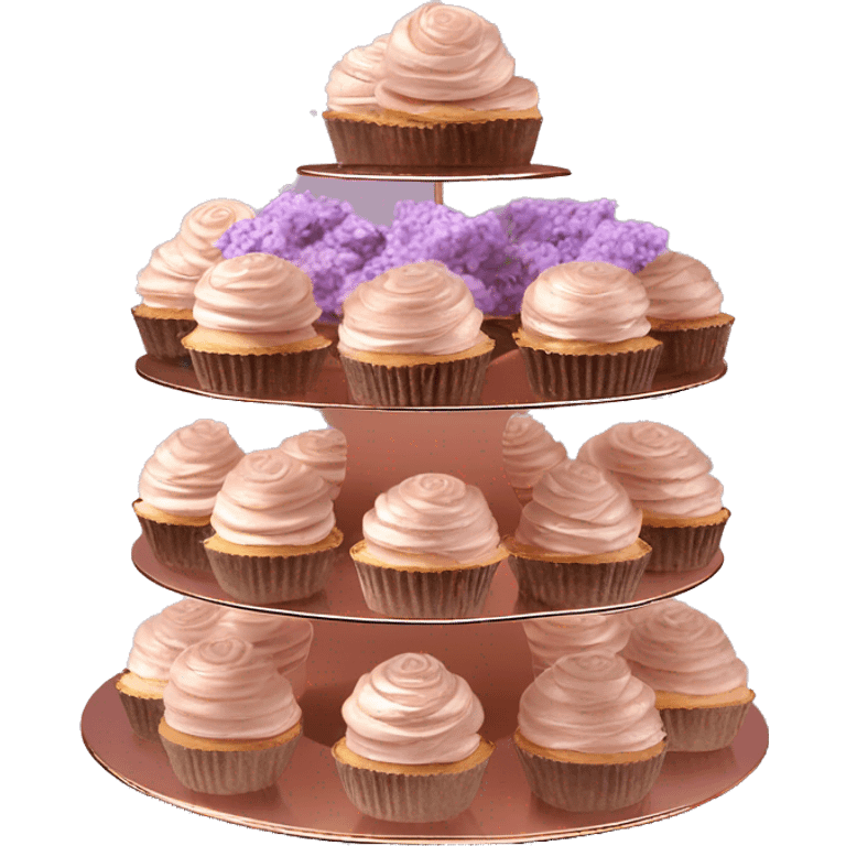 Realistic isolated rose gold layered Cupcake stand with lavender and rose gold macaroons on the stand. emoji