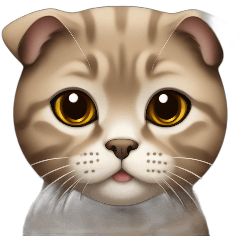 Dark brown and beige Scottish fold breed cat emoji