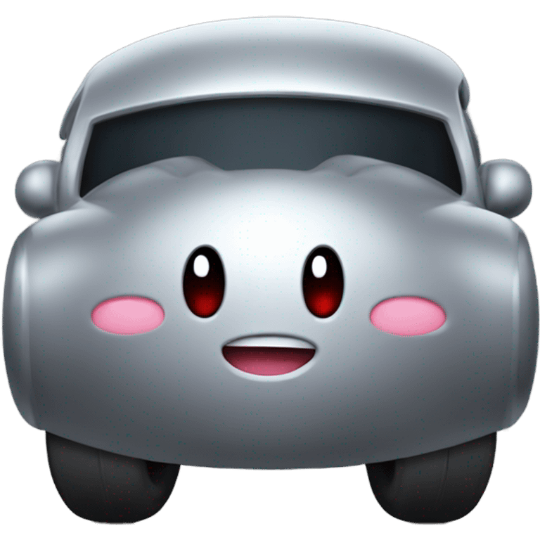 Metal cute mad Kirby bubble Gray ball driving on car wheels with mad eyebrows game emoji