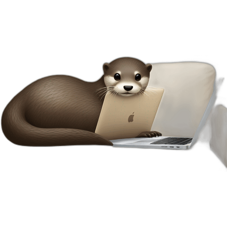 female otter's back against a pillow and use a macbook emoji