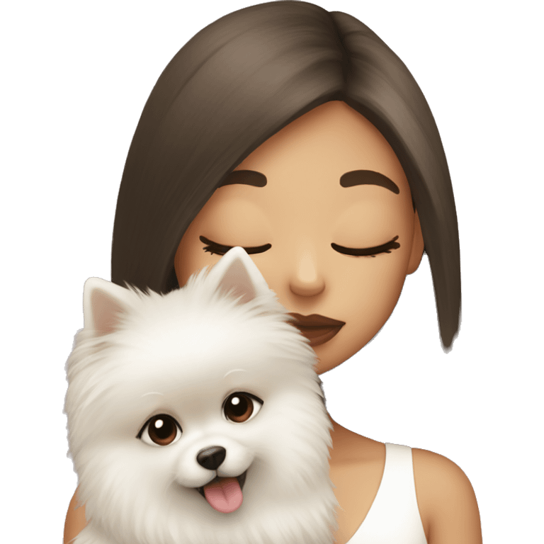 Girl kissing white pomeranian emoji