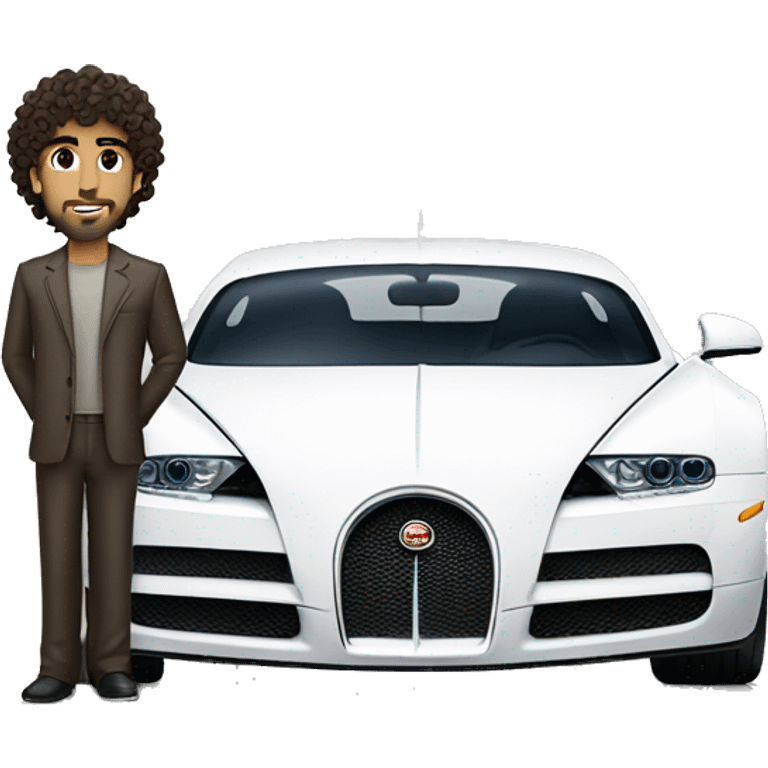 curly hair arab guy and white brunette guy standing in front a bugatti emoji