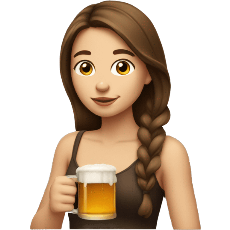 Pretty girl with brown hair sipping on beer emoji