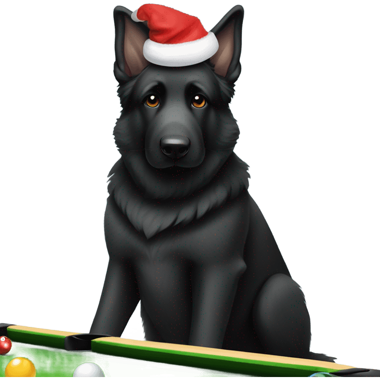 Black german shepherd with Santa hat playing pool emoji