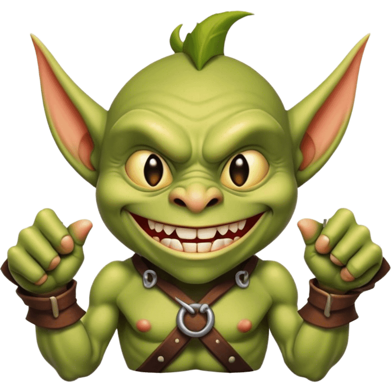 Goblin that does not look menacing with a big smile emoji