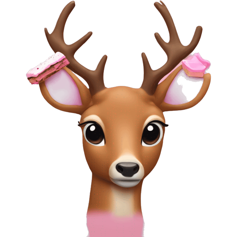 Deer eating pink brownies emoji