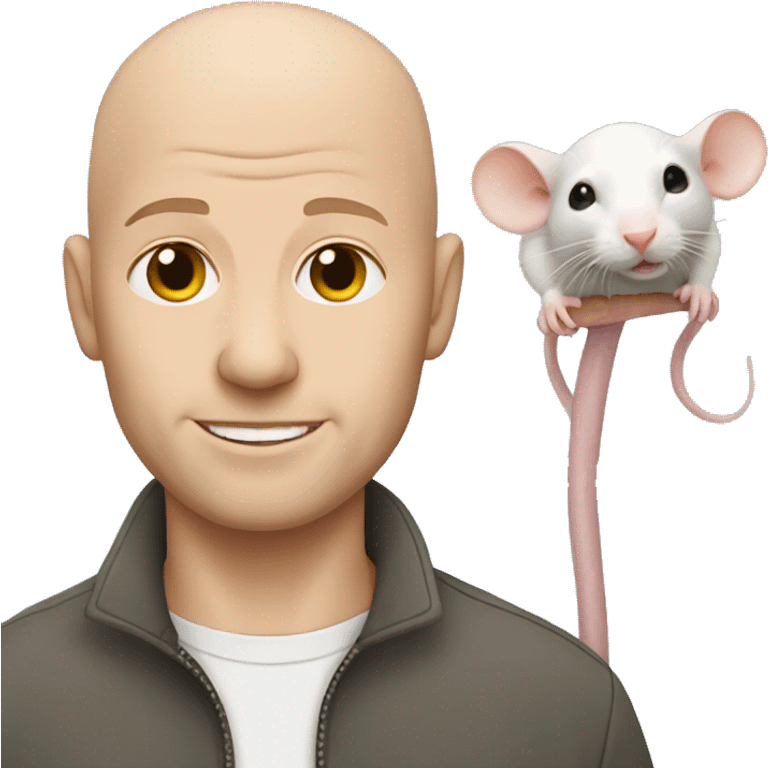 Bald white Man with pet rat emoji