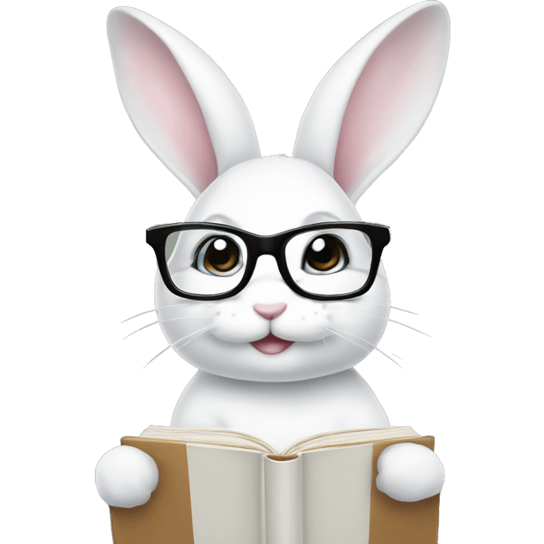 Cute White bunny girl with glasses and book in his paws  emoji