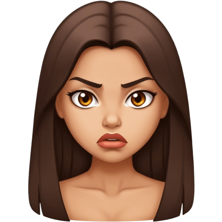 Sexy tanned beautiful angry girl with pouty lips and brunette straight long hair emoji