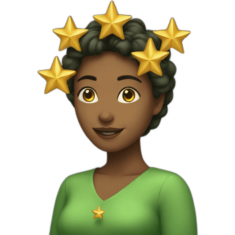 Green women holding three gold stars above head emoji