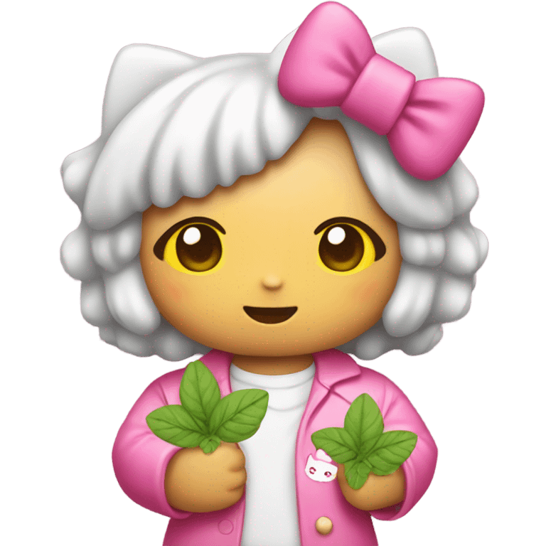 Hello kitty holding Pink herb nugget emoji