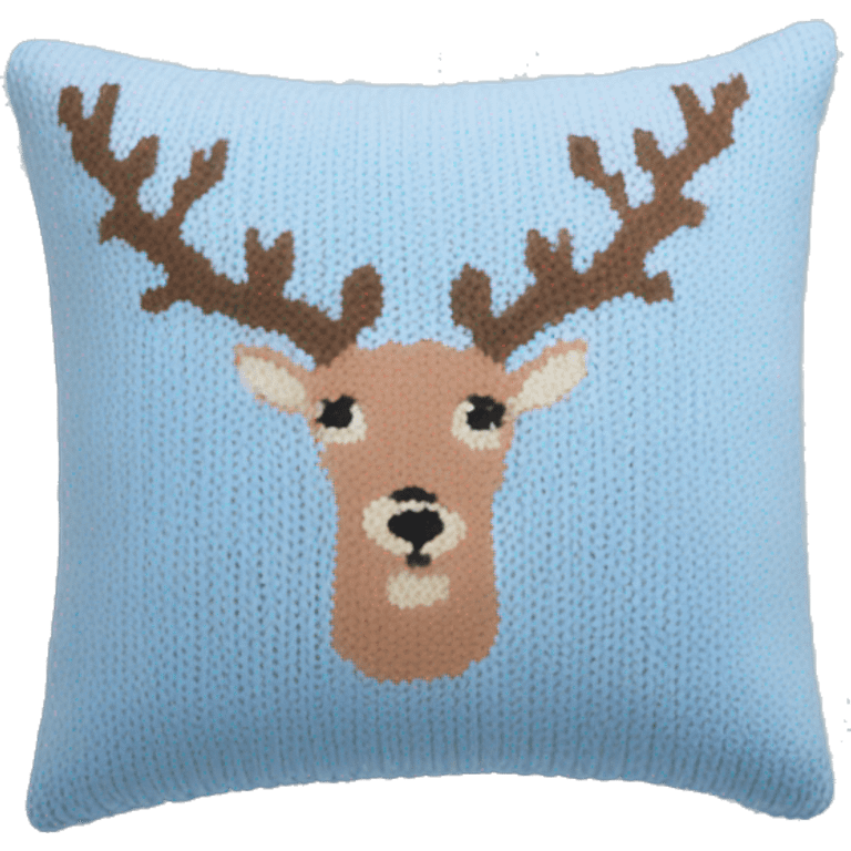 pastel blue knitted pillow with deer print emoji