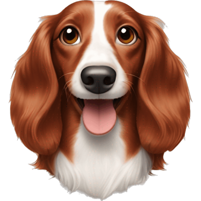 Long haired red piebald dachshund smiling emoji