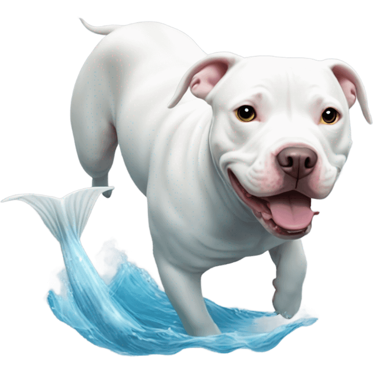 White pitbull swimming with a beluga whale emoji