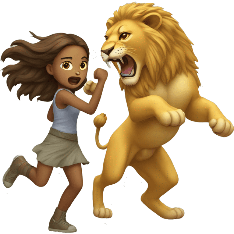 Girl fighting lion emoji