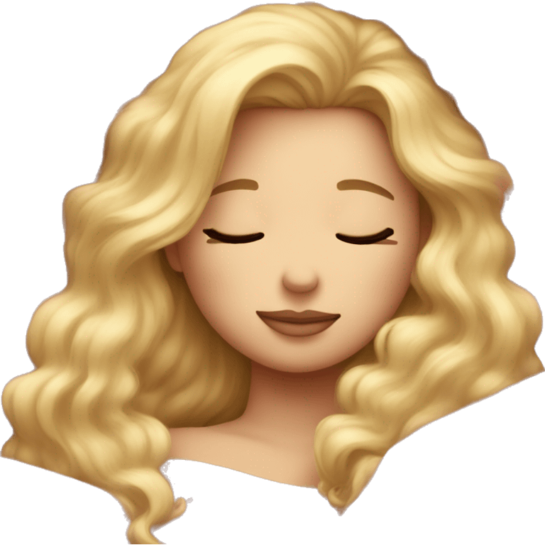 blonde girl sleeping pink fluffy bedding emoji