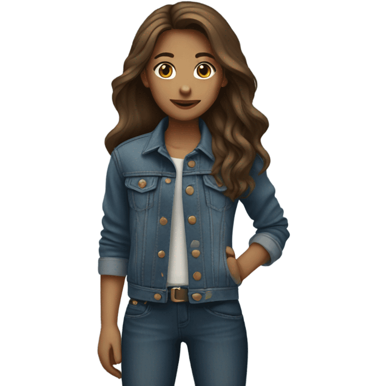 Girl in denim jacket with long brown hair emoji