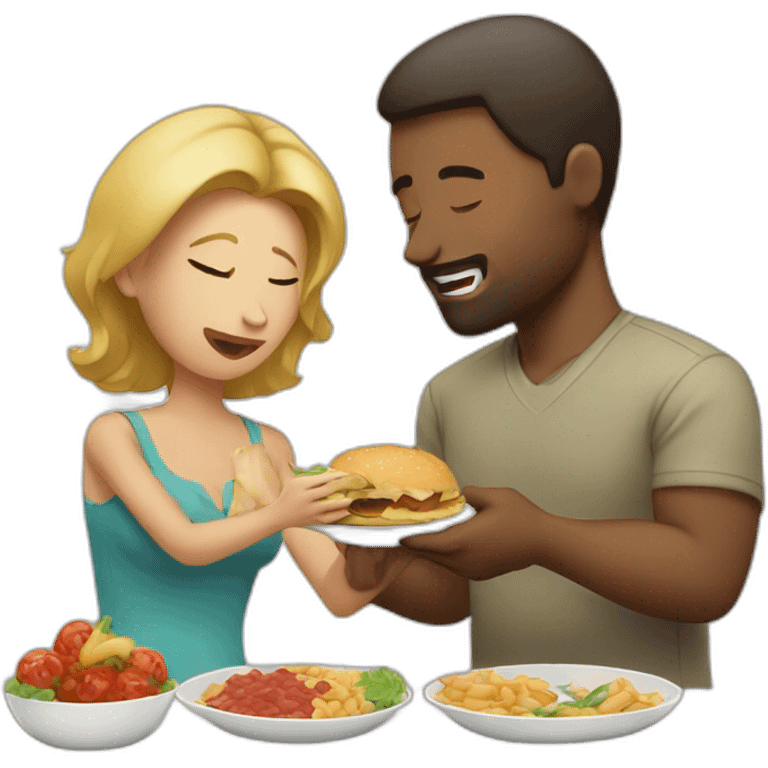 Wife feeds food husband emoji