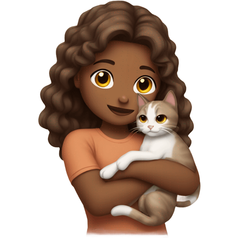 Brown haires girl hugging her cat emoji