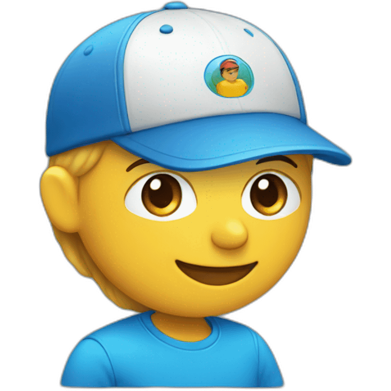 smiling face wearing a blue cap with a body wearing a blue t-shirt emoji