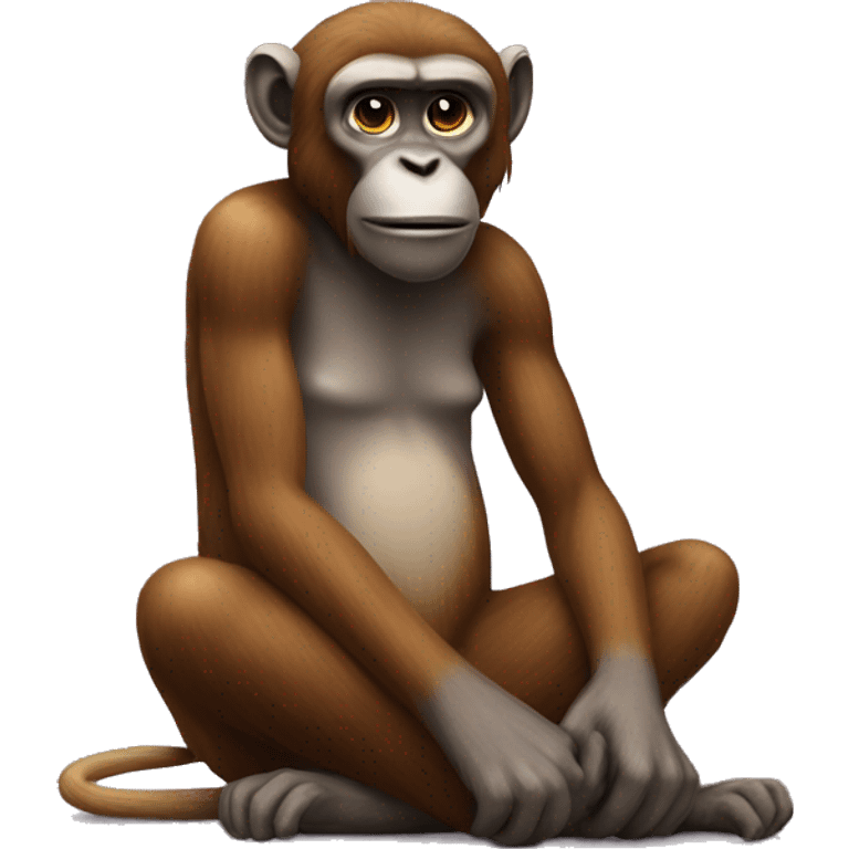 A chat sitting on hed of a monkey emoji