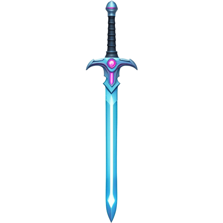 Clash of Clans aesthetic: Cinematic heroic Laser halo Sword Emoji, rendered in a 3D vector-style similar to standard emojis with minimal shading and bold, simplified shapes. A compact, vibrant energy blade with a neon-hued, glowing edge and futuristic hilt, softly glowing with a radiant cosmic charm. Simplified yet unmistakably iconic, highly detailed and consistent, glowing with a soft pulsating brilliance and high shine. Stylized with a touch of interstellar elegance and a soft glowing outline, capturing the essence of a legendary energy blade with a friendly, playful manner! emoji