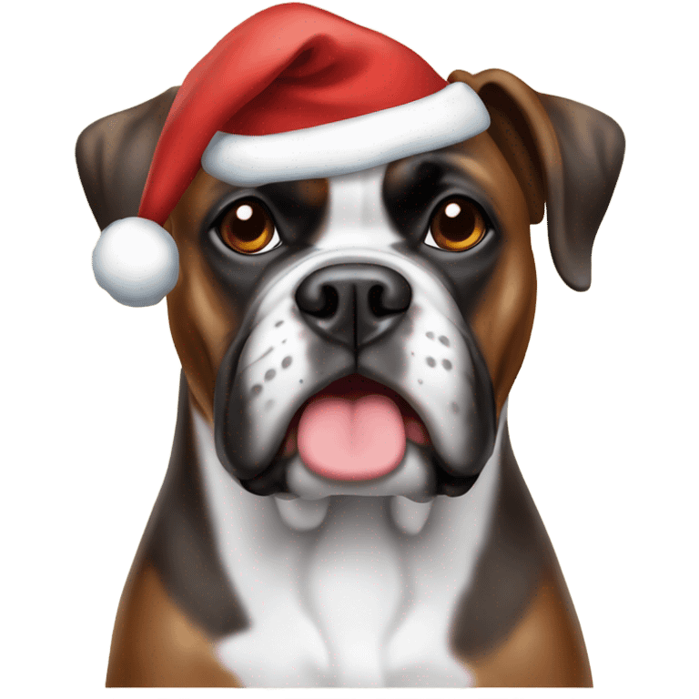 Brindle boxer dog wearing Christmas hat emoji